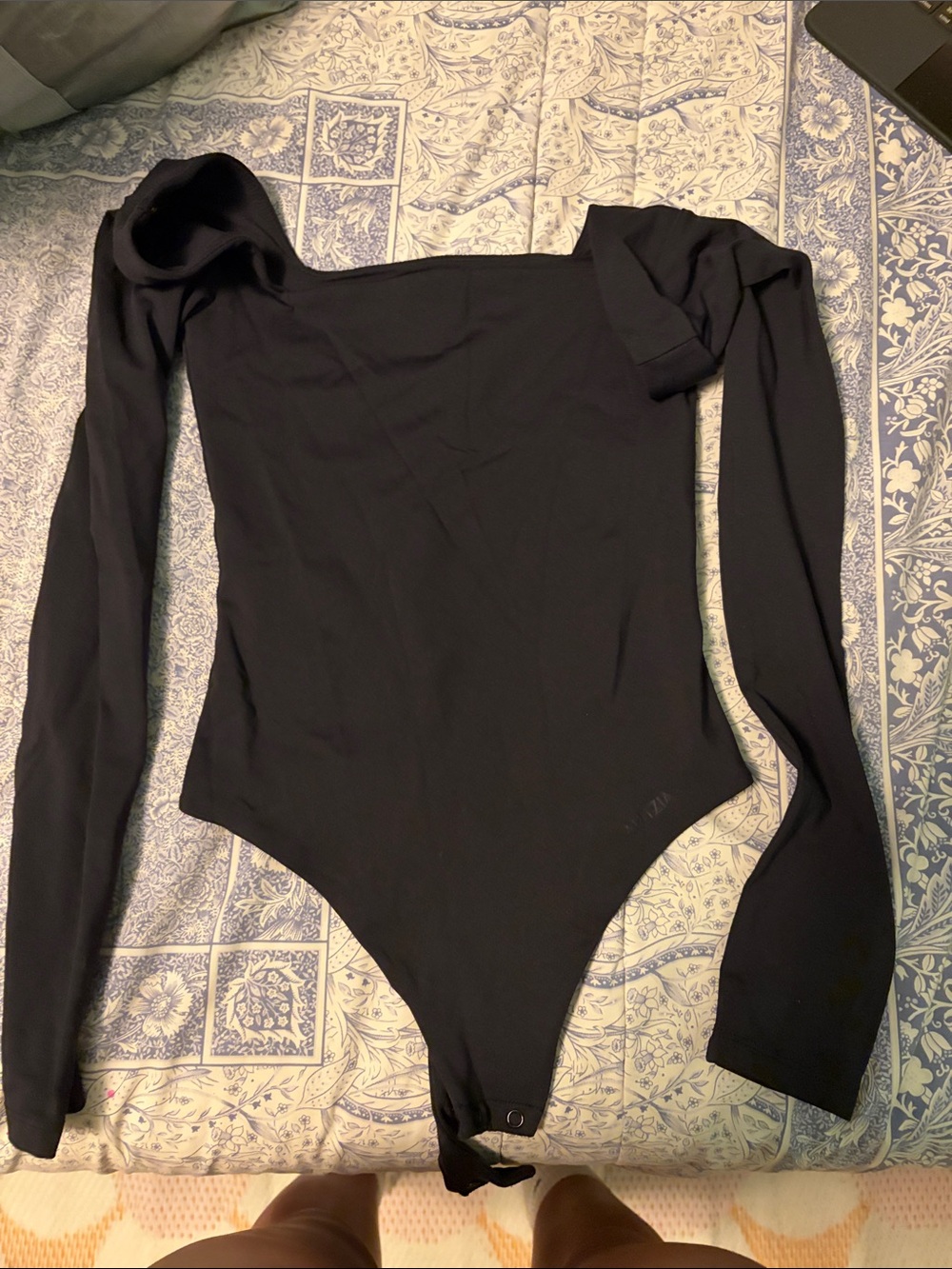 Aritzia Black Long-Sleeve Off-Shoulder Bodysuit